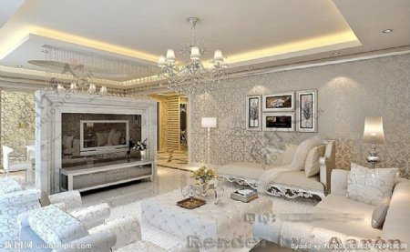 豪华银白色欧式客厅模型图片