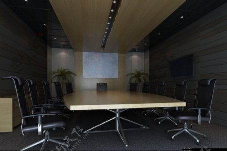 小型会议室3D模型带光域网材质贴图图片