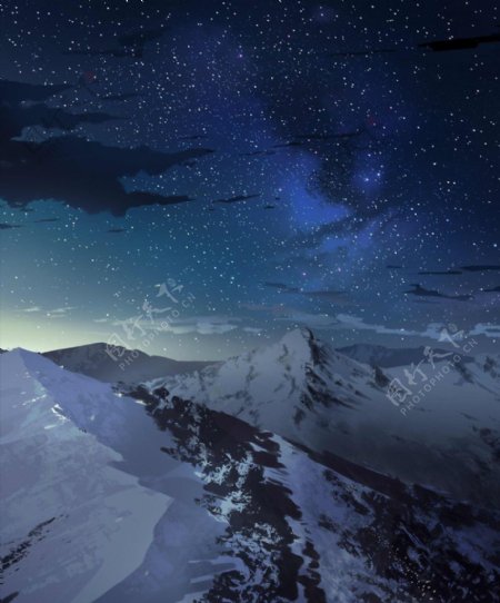 雪山夜景图片