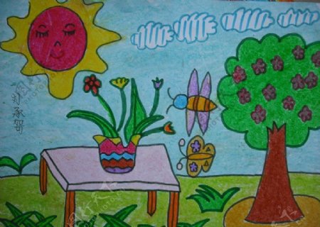 儿童蜡笔画植物图片