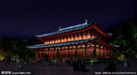 寺庙圣殿夜景照明效果图图片