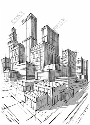 素描城市建筑图片