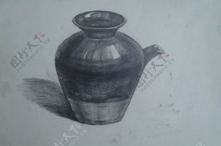静物素描陶罐图片