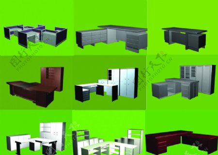 3D建模办公组合家具图片