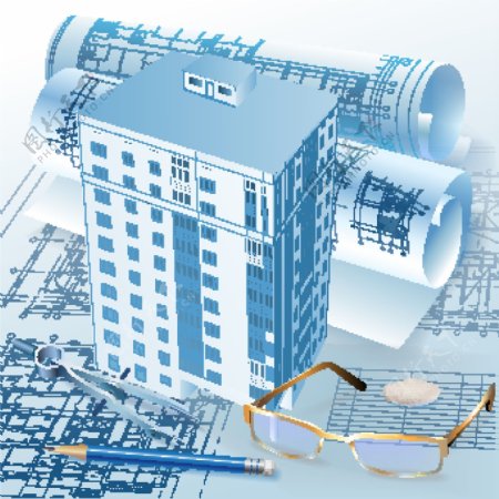 建筑工程图纸办公用品模型楼宇图片