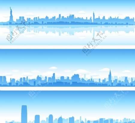 蓝天白云城市建筑剪影图片