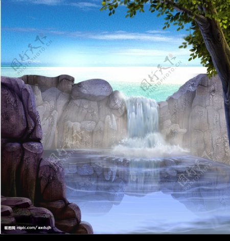 瀑布流水风景图图片