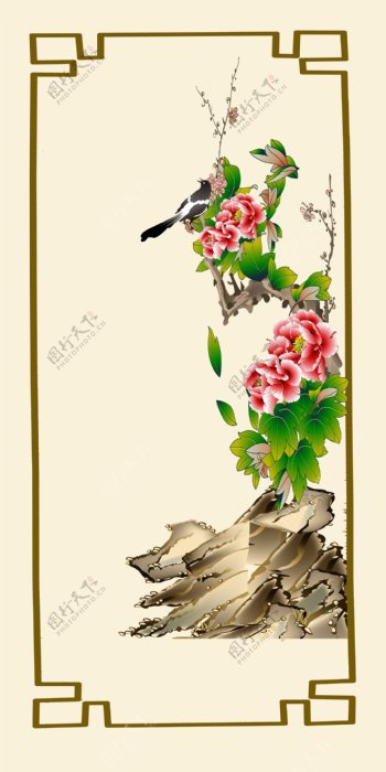 国画牡丹鸟图片