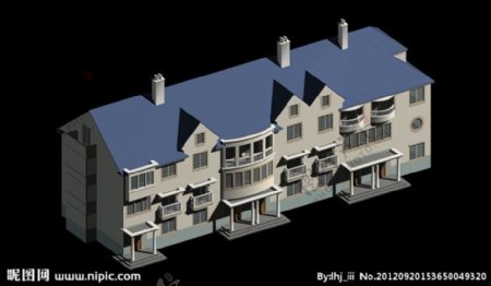 坡屋顶连体别墅模型图片