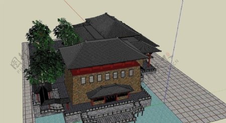唐朝古建筑su模型图片