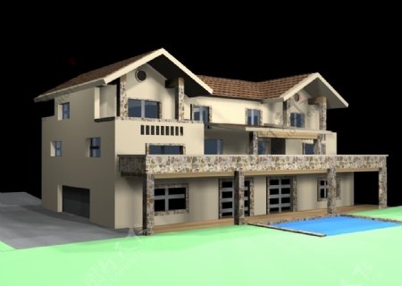 别墅3D室外模型图片