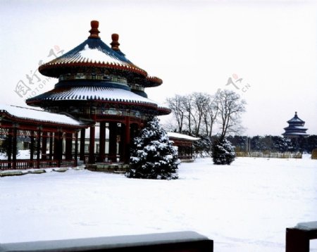双环亭雪景图片