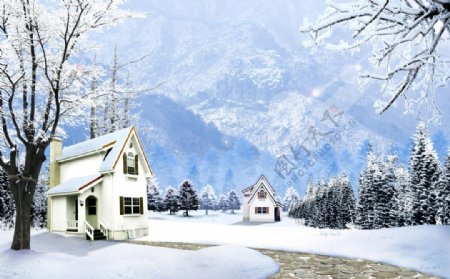 别墅雪景景观设计图片