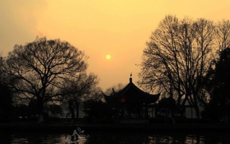 小南湖夕阳图片