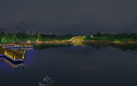 公园码头湖亮化设计图片