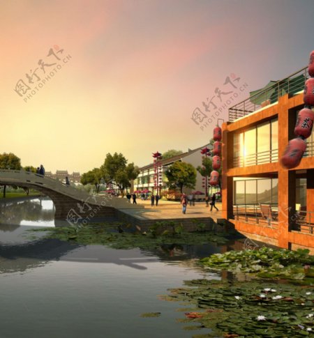 小桥与休闲街环境效果图片
