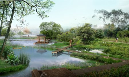 湖边美景环境效果图图片