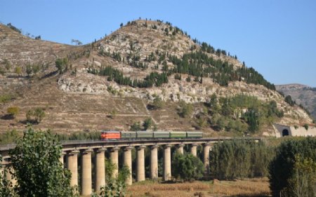 铁路桥绿皮火车图片