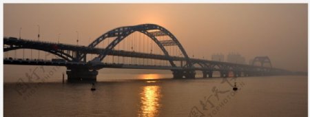 杭州复兴大桥宽屏黄昏美景图片