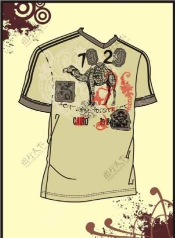 男装Tshirt印花设计骆驼加徽章图片
