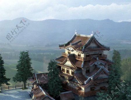 日式3D古寺院建筑图片