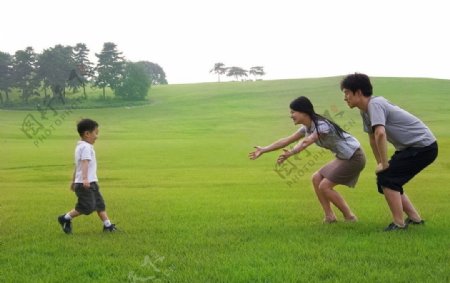 一家人草地游玩图片