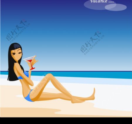夏日海滩休闲的女郎图片