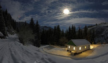 雪山小屋之夜图片