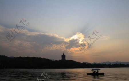 杭州西湖景色夕阳图片