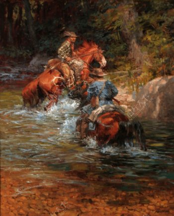 骑马人物油画图片