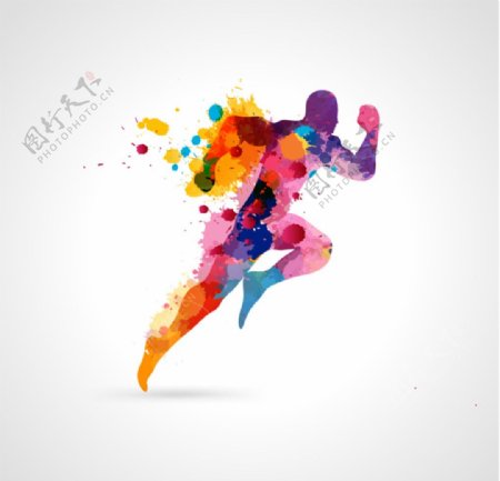 彩色喷绘奔跑男子图片