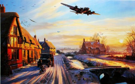 二战飞机油画图片