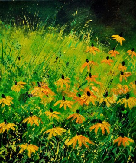 油画黄色的花朵图片