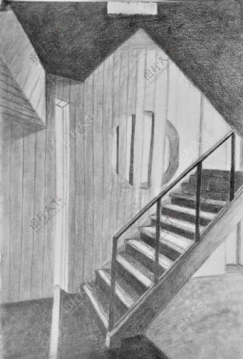 素描楼梯图片