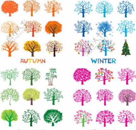 五彩缤纷树木与树木背景图片