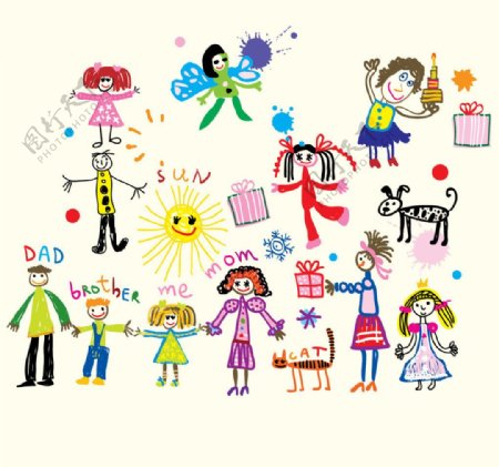 家庭人物涂鸦图片