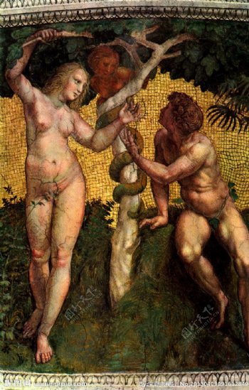 油画亚当好夏娃和蛇图片