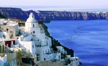 希腊爱情海白色建筑图图片