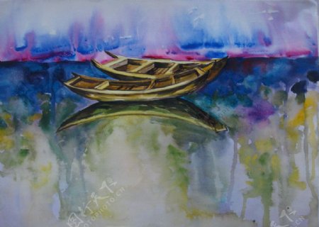 湖边木船创意图片