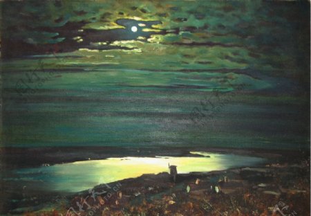 夜色月亮油画图片