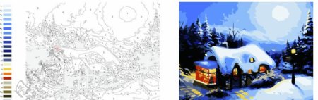 冬天的雪屋DIY数字油画图片