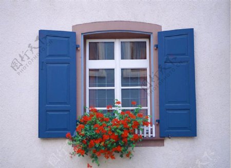 蓝色小户窗口图片
