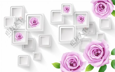 3D玫瑰花背景墙图片