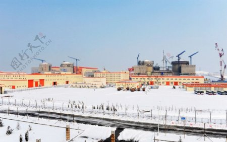 大连红沿河核电站一期工程雪后全景图图片