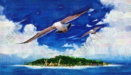 飞翔的海鸥油画装饰图片