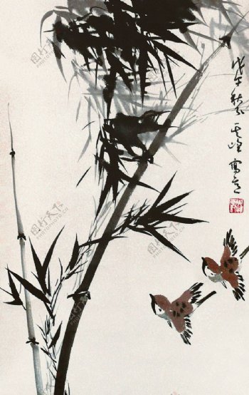 竹林飞雀图片
