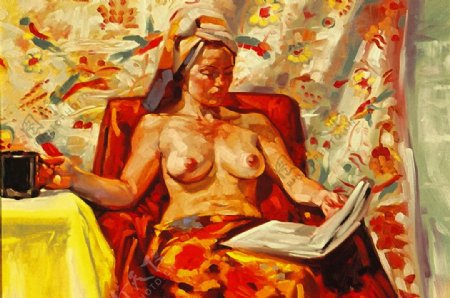 油画装饰画无框画沐浴后的女人图片