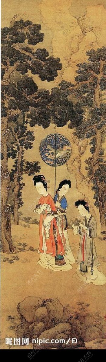 中国画仕女松石图片
