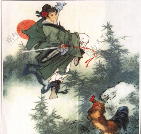 中国画舞剑鸡鸣图片