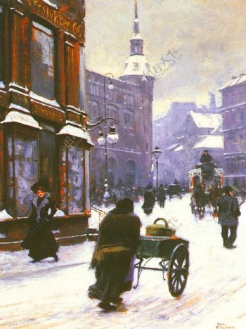 油画哥本哈根冬天的街景图片
